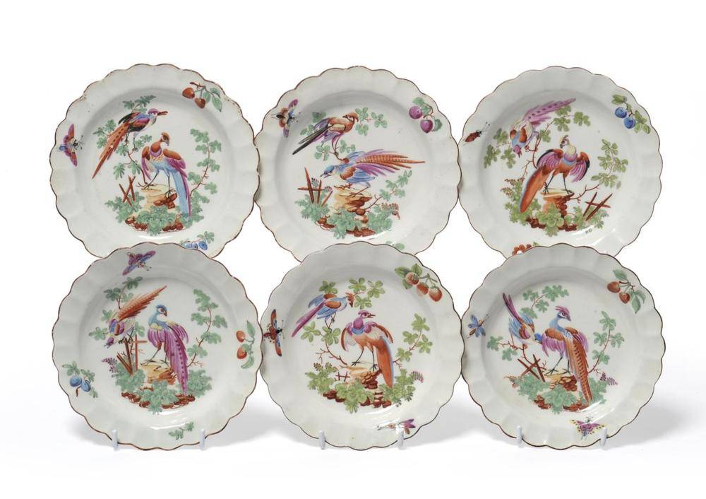 Lot 45 - A Set of Six First Period Worcester Porcelain Side Plates, circa 1770, painted in the Atelier...