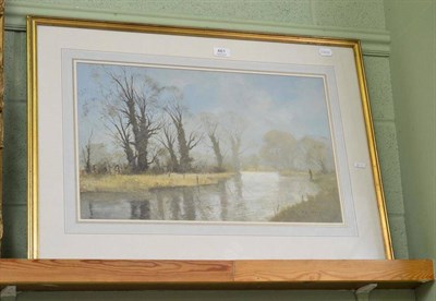 Lot 461 - Gouache by R Perry RI ";Fishing the Test"