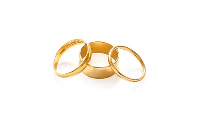 Lot 95 - Three 22 carat Gold Band Rings, of varying widths