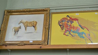 Lot 465 - Donna Crawshaw, 'Study Of Jachita, oil sketches of a Palomino horse; Leeroy Neiman, acrylic...