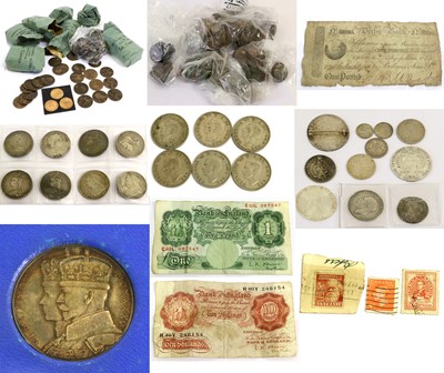 Lot 538 - Mixed Silver, Base Meal Coinage and Banknotes,...