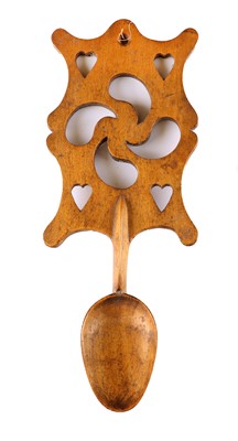 Lot 405 - A Welsh Treen Love Spoon, 19th century, the...