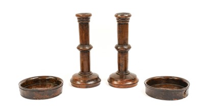 Lot 311 - A Pair of Turned Yew Candlesticks, 19th...