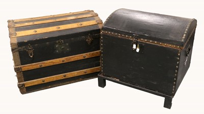 Lot 2177 - An Early 20th Century Domed Black Leatherette...