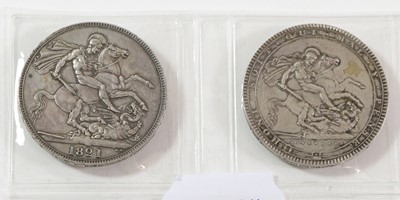 Lot 87 - 2 x Crowns, comprising: George III 1819 LIX...