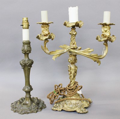 Lot 415 - An Ormolu Neo-Rococo Three Light Candealabra,...