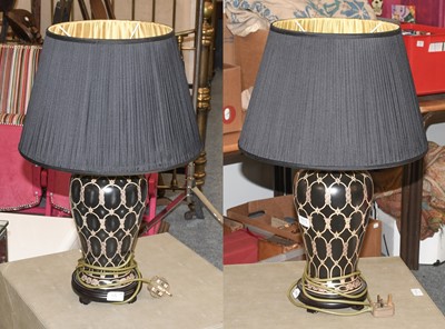 Lot 1113 - A Pair of Modern Inlaid Metal Table Lamps, of...