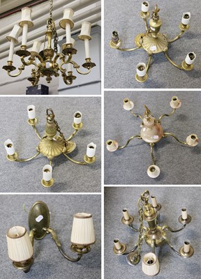 Lot 1275 - A Gilt Metal Six Branch Chandelier, together...