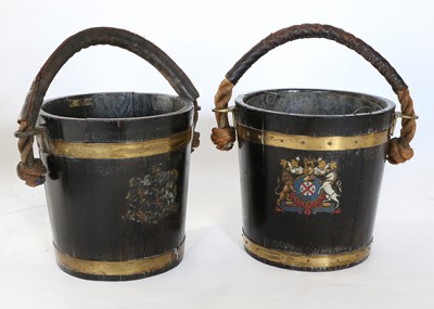 Lot 342 - A Pair of Brass-Bound Coopered Buckets, late...