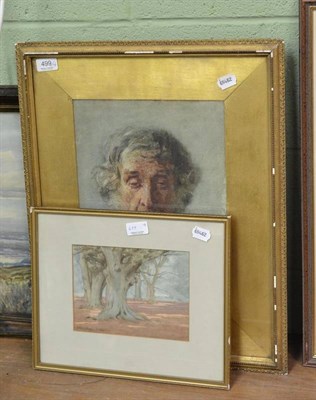 Lot 499 - A Victorian watercolour of an old man, a Yorkshire School watercolour and two other...