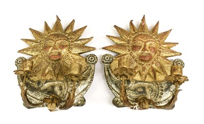 Lot 412 - A Pair of Gilt and Silvered-Wood Twin-Light...