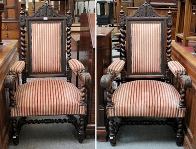 Lot 1367 - A Pair of Carved Oak Open Armchairs, early...