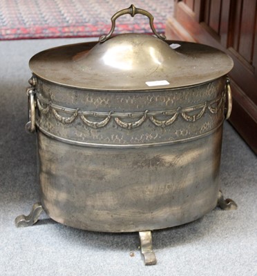 Lot 1254 - A Silvered Brass Coal Bin and Cover, with loop...