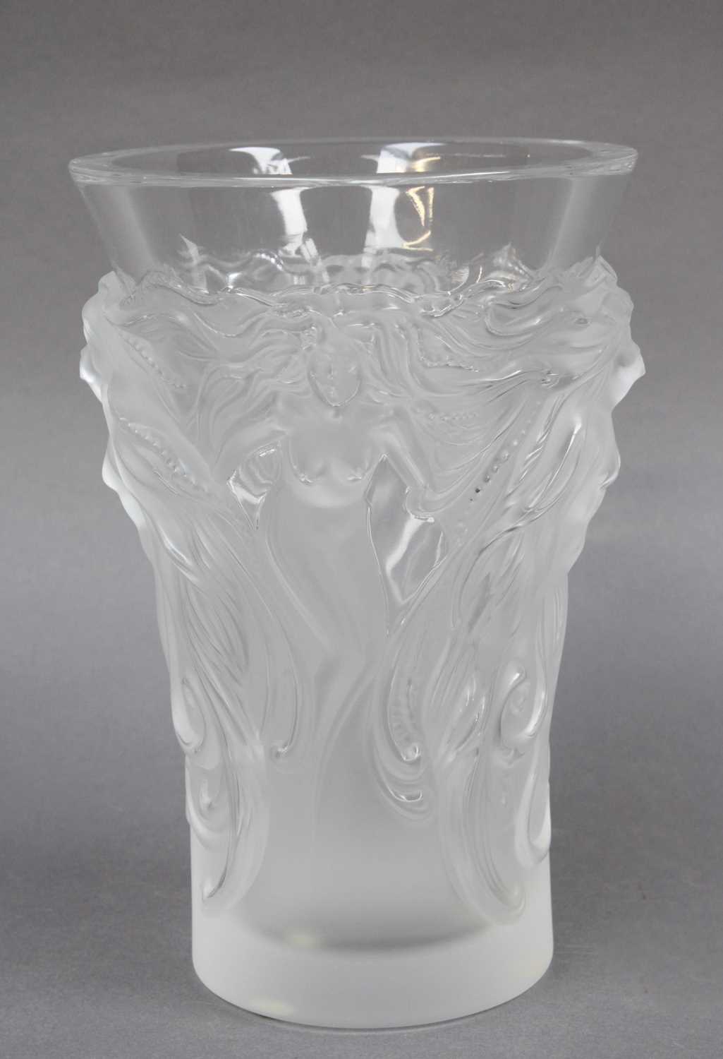 Lot 271 - A Lalique Vase with four stylised ladies, 18cm