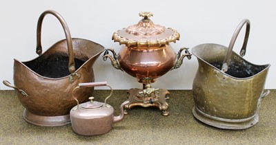 Lot 374 - Victorian Metalwares, to include: coal scuttle,...