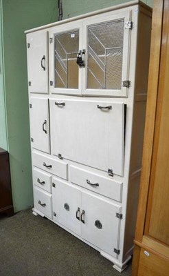 Lot 546 - A cream painted and leaded glass kitchen cabinet