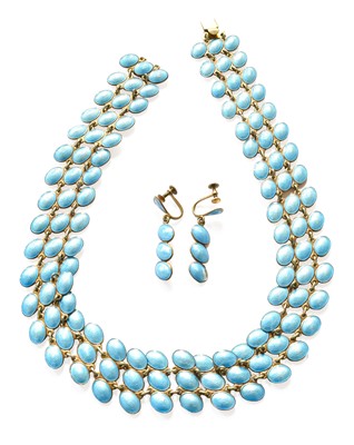 Lot 164 - A Blue Enamel Necklace and Matching Drop...