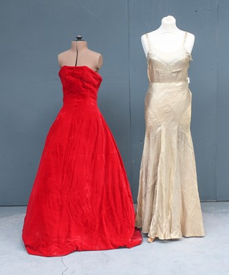 Lot 2058 - Circa 1930s Gold Lame Bias Cut Wedding Dress,...