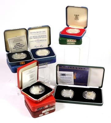 Lot 182 - 10 x Silver Proof Crowns and Sets, comprising:...