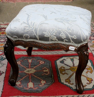 Lot 1230 - A Victorian Mahogany Footstool in Blue Damask