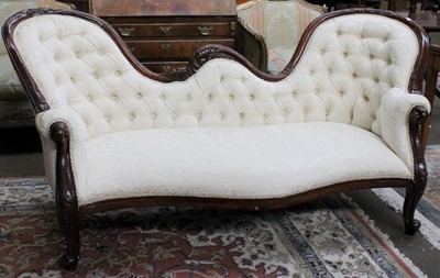 Lot 1200 - Mahogany Camelback Settee, in Victorian style,...