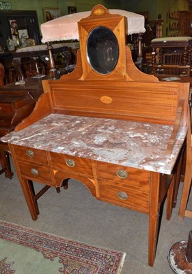 Lot 563 - An Edwardian inlaid mahogany marble topped washstand