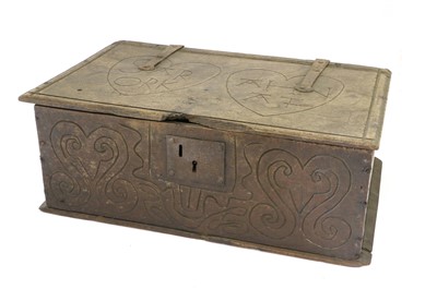 Lot 663 - An Oak Marriage Box, 17th century, of...