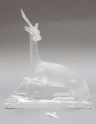 Lot 233 - A Lalique Model of a Recumbent Deer (a/f) 21.5cm