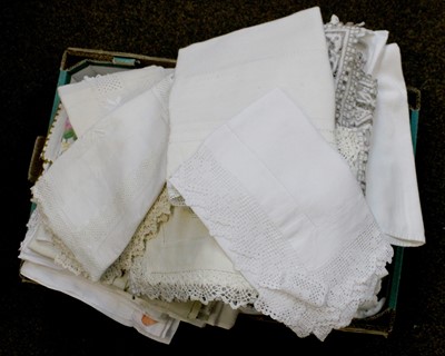 Lot 352 - A Group of Crochet Embroidered Linen (one box)