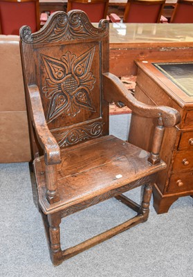 Lot 1350 - An 18th Century Oak Wainscot Armchair, with...