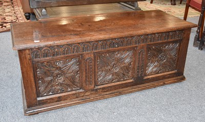 Lot 1340 - An 18th Century Oak Three Panel Coffer, with...