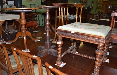 Lot 574 - A Victorian walnut dressing stool with barley twist supports and stretchers, a pedestal table and a