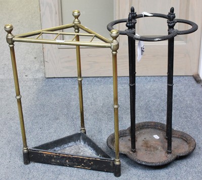 Lot 1311 - A Brass Corner Stick-Stand and A Cast Iron...