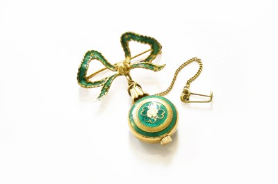 Lot 182 - A Lady's Green Enamel Fob Watch with attached...