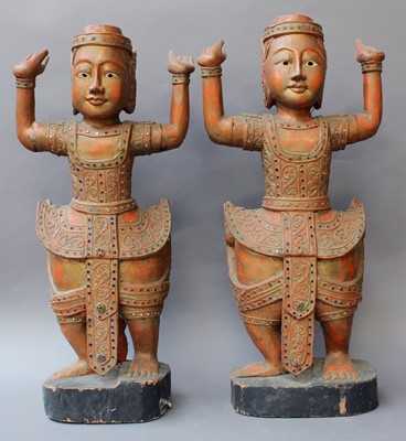 Lot 54 - A Pair of South East Asian Carved and Painted...