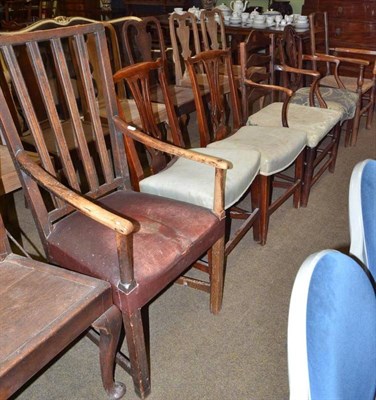 Lot 594 - A pair of Chippendale style dining chairs and four various elbow chairs