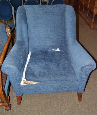 Lot 595 - A rosewood framed blue upholstered armchair