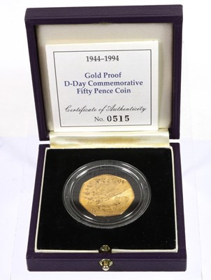 Lot 347 - Elizabeth II, Gold Proof 50p 1994 'D-Day', obv....