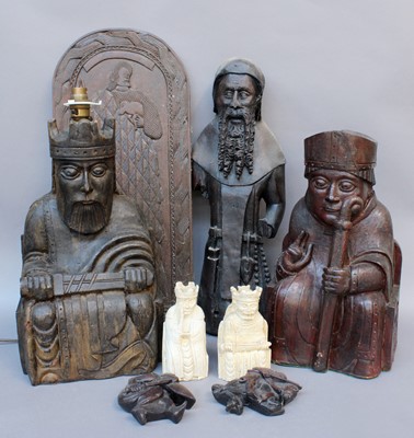 Lot 70 - Three Oversized Chess Pieces, one carved from...