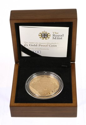 Lot 301 - Elizabeth II, Gold Proof £5 2008 'Queen...