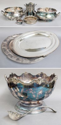 Lot 369 - Silver Plate, to include: Punch Bowl and Ladle,...