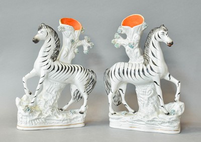 Lot 249 - A Pair of Victorian Staffordshire Zebra Spill...