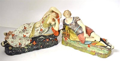 Lot 60 - A Pair of Pearlware Figures of Antony and Cleopatra, circa 1820, each in classical dress...