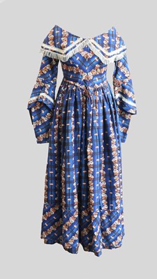Lot 2017 - Mid 19th Century Blue Wool Dress, printed with...