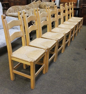 Lot 1176 - A Set of Eight Modern Beech Dining Chairs,...