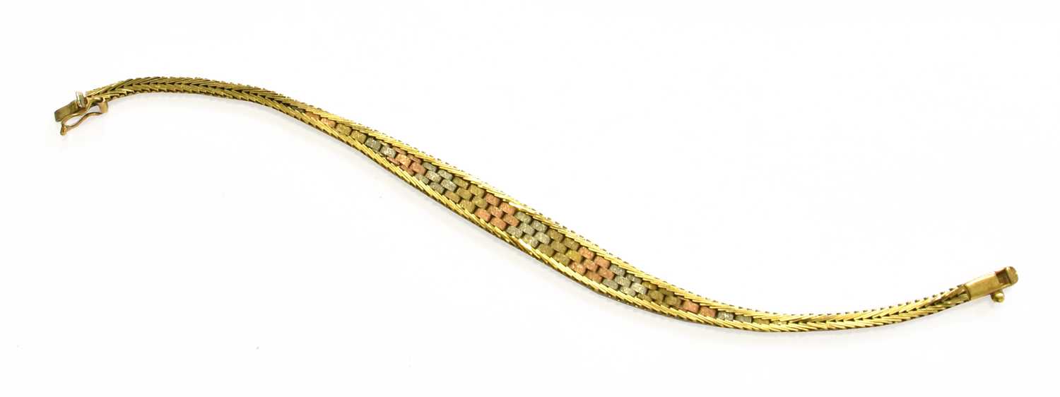 Lot 16 - A 9 Carat Tri-Coloured Gold Bracelet, length...