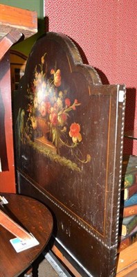 Lot 632 - A double bedstead with leather head and footboards painted with flowers