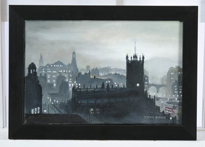 Lot 26 - Steven Scholes (b.1952) "Manchester in the Fog,...