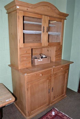 Lot 640 - Pine dresser with glazed superstructure and a small quantity of plated ware