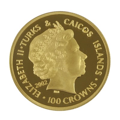 Lot 407 - Turks & Caicos, Gold Proof 100 Crowns 2002...